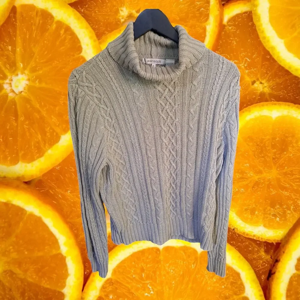 Wainscott Light Green Cable Knit Mock‎ Neck Sweater Size L